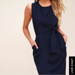 Lulus Navy Blue Sleeveless Tie Front Pockets Dress Size XS NWT